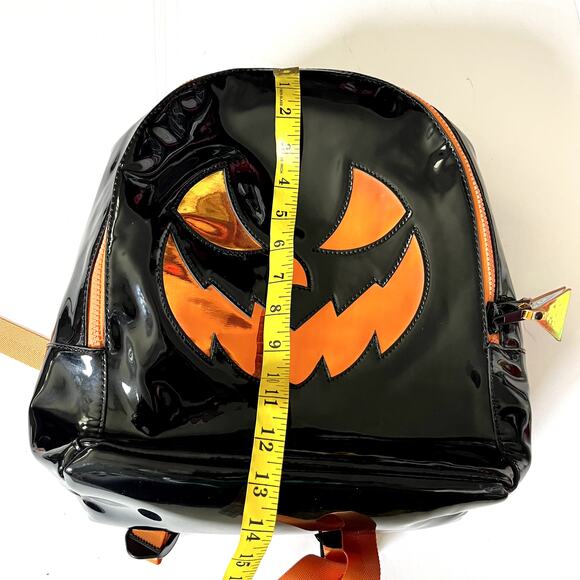 Y.R.U Halloween Pumpkin Jack Reflective Holographic Black Orange Backpack BAQPAQ - Picture 2 of 7